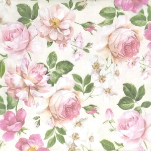 P062# 3 Pieces Of Single Paper Napkins for Decoupage, Craft Tissue, Pink Painted Roses Flowers Pattern