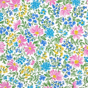 U329# 3 serviettes en papier pour découpage, papier tissu artisanal, mini fleurs jaunes, bleues et roses sur fond blanc