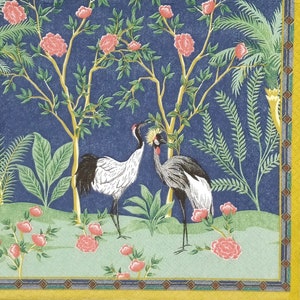 R955# 3 pezzi di tovaglioli di carta singoli per decoupage, fazzoletti artigianali, motivo con uccelli gru reali in giardino fiorito cinese