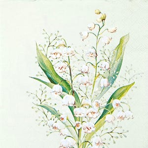 U359 # 3 serviettes en papier pour découpage, papier de soie artisanal, bouquet de fleurs de muguet sur fond vert menthe