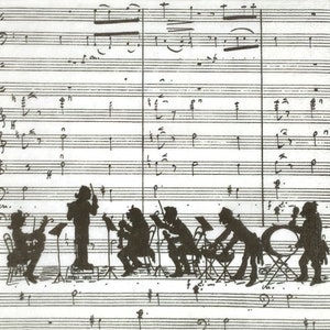 Q431# 3 pezzi di tovaglioli di carta singoli per decoupage, fazzoletti artigianali, motivo orchestra bianco e nero su note musicali
