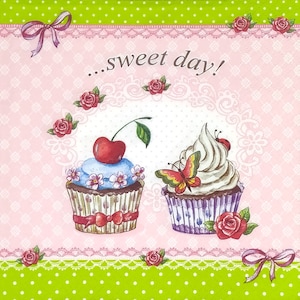 Q723# 3 Pieces Of Single Paper Napkins for Decoupage, Craft Tissue, Two Sweet Pink Cakes, Cupcakes Muffins