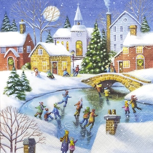 River And Skiing People N851# 3 x Single Paper Napkins For Decoupage City Tree 