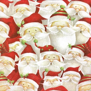 M853# 3 Pieces Of Single Paper Napkins for Decoupage, Craft Tissue, Santa Claus Head Crowd Pattern