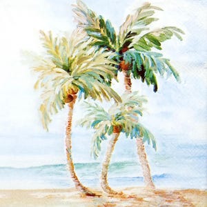 U233# 3 pezzi di tovaglioli di carta singoli per decoupage, fazzoletti artigianali, spiaggia di mare con palme e mare