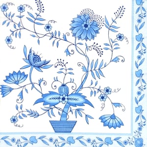 Q215# 3 stuks enkele papieren servetten voor decoupage, knutselpapier, hemelsblauwe bloemen boom in pot op witte achtergrond