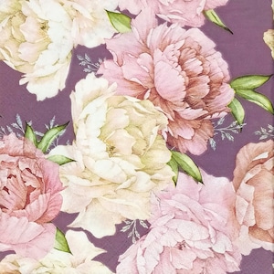 T146# 3 pezzi di tovaglioli di carta singoli per decoupage, carta velina, motivo a fiori di peonia bianca rosa pastello su sfondo bordeaux