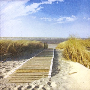 S015# 3 stuks KLEINE enkele papieren servetten voor decoupage, knutselpapier, zeekust met houten pad naar zee