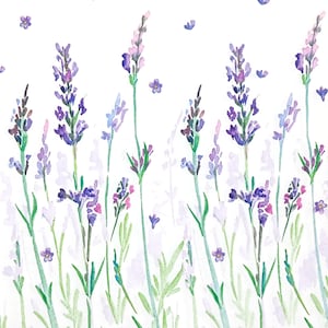 U281 # 3 pièces de serviettes en papier pour découpage, mouchoirs en papier protégés par le droit d'auteur, champ de fleurs de lavande violet pastel peint