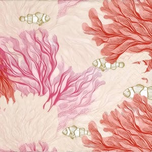 T906# 3 peças de guardanapos de papel individuais para decoupage, tecido artesanal, corais vermelhos rosa e padrão de algas marinhas com peixe-palhaço
