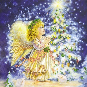 N234# 3 Pieces Of Single Paper Napkins for Decoupage, Craft Tissue, Christmas Angel Girl Decorating Christmas Tree