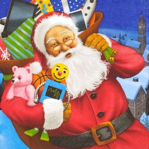 R830 n° 3 serviettes en papier pour découpage, papiers peints, Noël, père noël, apporter, sac, cadeaux