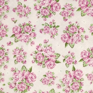 P319# 3 pezzi di tovaglioli di carta singoli per decoupage, fazzoletti artigianali, motivo a fiori rosa e rossi in miniatura su rosa