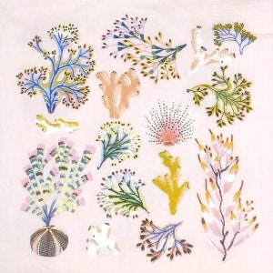 P779 # 3 Stück Servietten einzeln für Decoupage, Basteltücher, Pastell Rosa Perlen Sealife Collage mit Korallen Und Algen