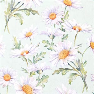 Z211# 3 pezzi di tovaglioli di carta PICCOLI per decoupage, formato cocktail, fiori di margherita bianca su sfondo verde menta.