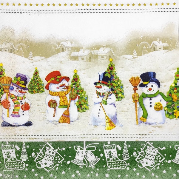 N069 # 3 pièces de serviettes en papier pour découpage, papier de soie artisanal, bonhommes de neige d'hiver, bonhomme de neige, réunion de Noël