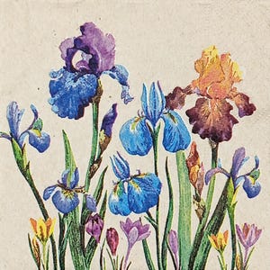 U353 #3 stuks enkele gerecyclede papieren servetten voor decoupage, knutselpapier, blauwpaarse irisbloemen op beige kraftachtergrond