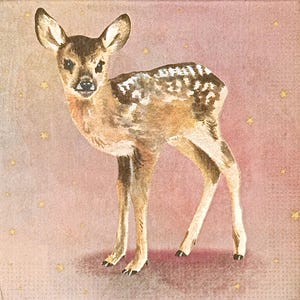 Z171# 3 pezzi di PICCOLI tovaglioli di carta singoli per decoupage, tessuto artigianale formato cocktail, cubo di capriolo su marrone