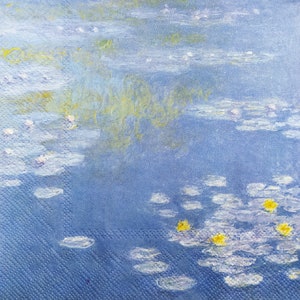 N724# 3 Pieces Of Single Paper Napkins for Decoupage, Craft Tissue, Blue Painting Monet Water Lily Pond