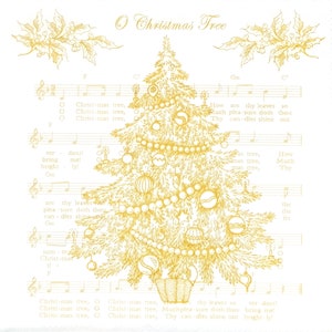 Q060# 3 pezzi di tovaglioli di carta singoli per decoupage, fazzoletti artigianali, albero di Natale dorato scintillante su sfondo di note musicali