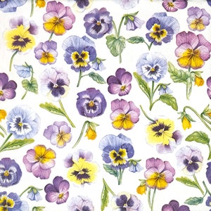 P165# 3 Pieces Of Single Paper Napkins for Decoupage, Craft Tissue Spring Purple Yellow Pansy Flowers Pattern On White