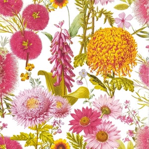 T311# 3 piezas de servilletas de papel individuales para decoupage, pañuelos artesanales, patrón de prado de flores de color rosa, rojo y naranja sobre fondo blanco