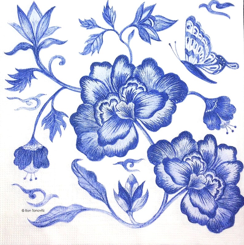 M457 3 Pieces of Single Paper Napkins for Decoupage, Craft Tissue, Blue