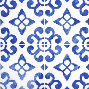 P315 # 3 Stück einzelne Papierservietten für Decoupage, Bastelgewebe, Blau Weißes Ornament Muster