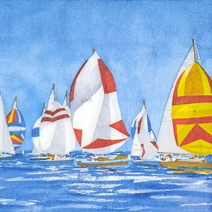 Z013# 3 stuks KLEINE enkele papieren servetten voor decoupage, knutselpapier, Blue Sea Regatta Schip Race met jachten, zeilboot Schepen met zeilen