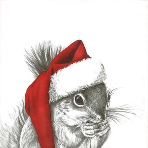 Z121 #3 stuks KLEINE enkele papieren servetten voor decoupage, knutselpapier, wintereekhoorn met kegel en rode kerstmuts