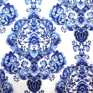 M114# 3 pezzi di tovaglioli di carta singoli per decoupage, fazzoletti artigianali, motivo fiori bianchi blu