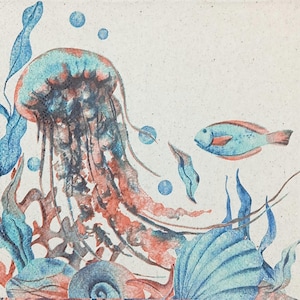 U257# デコパージュ、クラフトティッシュ、クラゲ、メデューサ、魚、サンゴ、海藻の入った海の生き物のコラージュコーナー用のシングルペーパーナプキン3枚