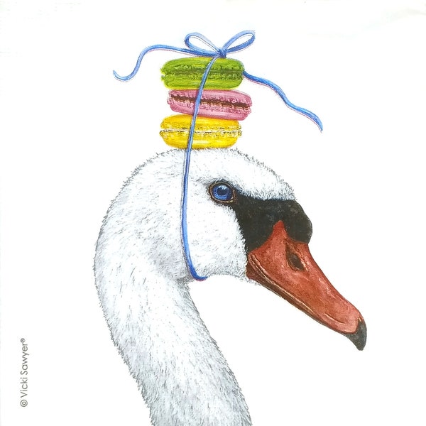 Q480 # 3 serviettes en papier pour découpage, papier tissu artisanal, tête d'oiseau cygne blanc avec capuchon en biscuits macaron