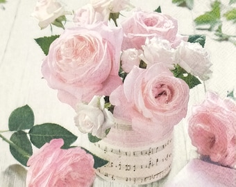 ヴィンテージ ピンク 香水瓶 バラの花束 ペーパーナプキン
