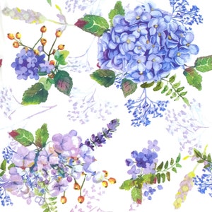 M064# 3 stuks enkele papieren servetten voor decoupage, knutselpapier, blauwe hortensiabloemen op witte achtergrond