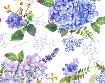 M064# 3 stuks enkele papieren servetten voor decoupage, knutselpapier, blauwe hortensiabloemen op witte achtergrond