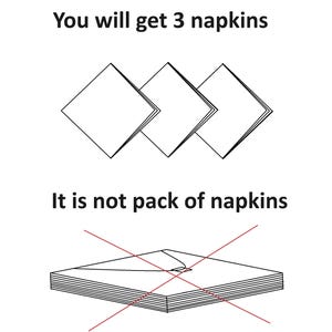 K&ouml;nnte beinhalten: Illustration von drei gefalteten Servietten. Der Text "You will get 3 napkins" befindet sich &uuml;ber den Servietten. Der Text "It is not pack of napkins" befindet sich unter den Servietten. Ein Stapel Servietten ist mit einem roten X durchgestrichen.