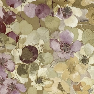Q535 # 3 Stück einzelne Papierservietten für Decoupage, Bastelgewebe, Beige Lila Grün Braun Blumen Muster