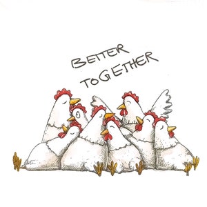 P872# 3 Pieces Of Single Paper Napkins for Decoupage, Craft Tissue, Funny Painted Hen Friend Flocking Together On White