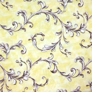 M296# 3 Pieces Of Single Paper Napkins for Decoupage, Craft Tissue, Yellow Brown Painted Swirl Flourish Pattern
