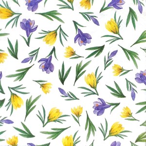 R576# 3 stuks enkele papieren servetten voor decoupage, knutselpapier, lente paars-gele krokus bloemen geschilderd patroon