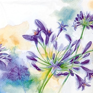 U391# 3 Pieces Of Single Paper Napkins for Decoupage, Craft Tissue, Blue Agapanthus Flowers On Colourful Background