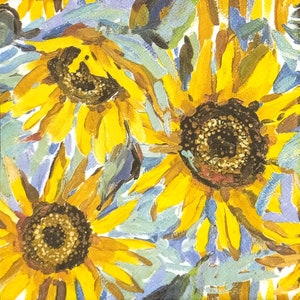 R808# 3 Pieces Of Single Paper Napkins for Decoupage, Craft Tissue, Painted Sunflower Flower Pattern On Blue