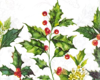 Caspari Papierservietten Mit Stechpalmen- & Beerenkranz-Motiv – 33 Cm, 3-lagig, 20 Stück