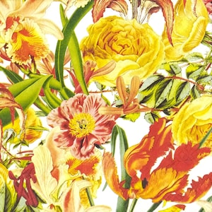 N991 # 3 Stück einzelne Papierservietten für Decoupage, Bastelgewebe, Gelb Rot Orange Lilie Tulpe Butterblume Iris Blumen Muster