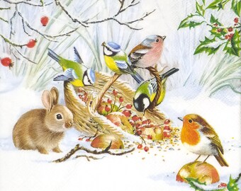 Pack De 20 Servilletas De Cóctel Con Motivo Invernal Y Pájaro - 25x25 Cm, 3 Capas, Para Decoración De Mesa O Manualidades Decoupage | Fabricadas En Alemania