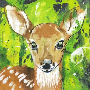 N037# 3 pezzi di tovaglioli di carta singoli per decoupage, fazzoletti artigianali, foresta verde con piccoli cervi