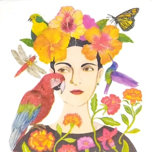 M565# 3 pezzi di tovaglioli di carta singoli per decoupage, carta velina, motivo floreale con ghirlanda di fiori d'arancio e pappagallo