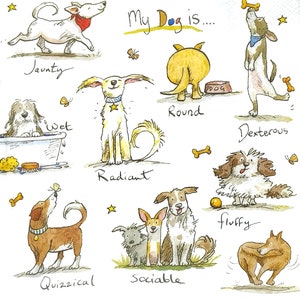 P875# 3 pezzi di tovaglioli di carta singoli per decoupage, carta velina, motivo con cane divertente con le sue emozioni su sfondo bianco