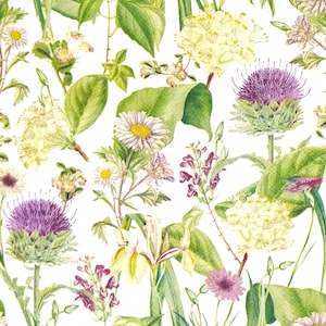 R174# 3 serviettes en papier pour découpage, papier de soie artisanal, chardon violet, marguerite blanche, motif prairie de fleurs d'iris